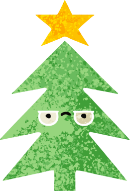 Bir insan tarafından çizilmiş bir noel ağacının retro çizim tarzı karikatürü.