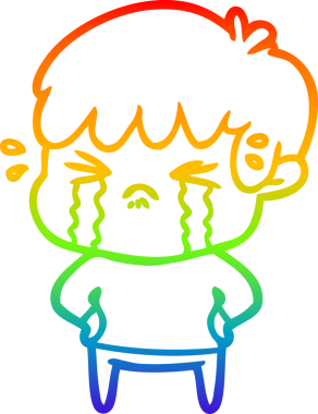 Gökkuşağı gradyan çizimi bir insan tarafından çizilmiş ağlayan bir çizgi çocuk çizimi