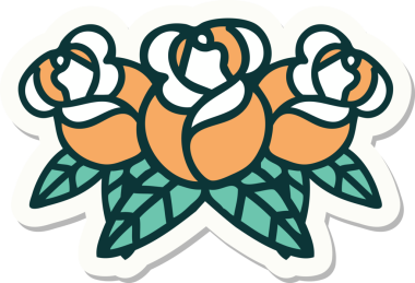 Bir insan tarafından çizilmiş bir buket çiçeğin geleneksel stiliyle dövme çıkartması.