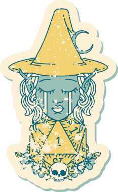 Retro Dövme Tarzı Ağlayan Elf Cadı Doğal bir D20 rulo ile Bir insan tarafından çizilmiş