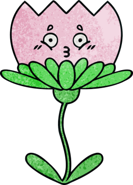 Bir insan tarafından çizilmiş bir çiçeğin retro grunge desen karikatürü