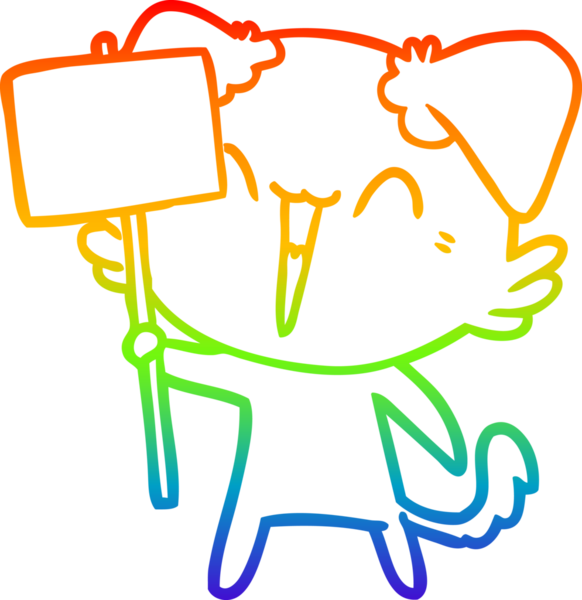 Gökkuşağı gradyanı çizimi. Mutlu küçük bir çizgi köpek. Bir insan tarafından çizilmiş.