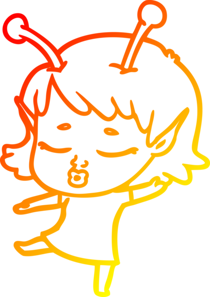 Bir insan tarafından çizilmiş sevimli bir uzaylı kız çizgi filmi.