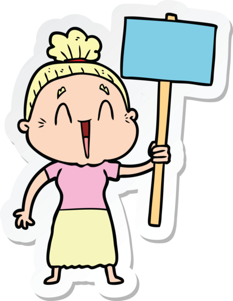 Bir insan tarafından çizilmiş mutlu yaşlı bir kadının çıkartması.