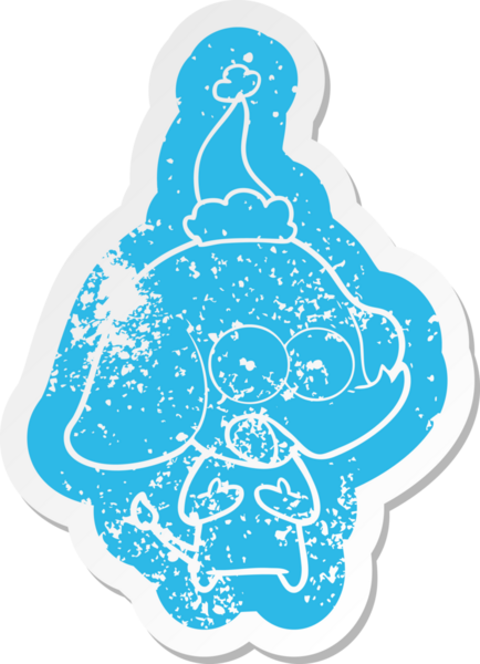 Bir insan tarafından çizilmiş Noel Baba şapkası takan bir fil desenli şirin çizgi film.