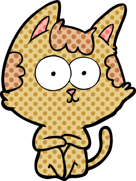 Bir insan tarafından çizilmiş mutlu çizgi film kedisi.