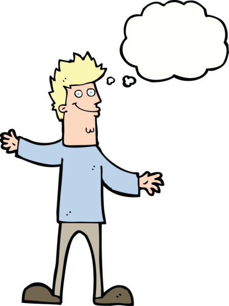 Bir insan tarafından çizilmiş düşünce balonlu mutlu adam çizgi filmi.