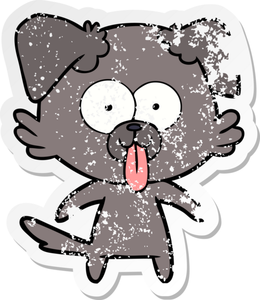 Bir insan tarafından çizilmiş dilli çizgi film köpeğinin sıkıntılı çıkartması.