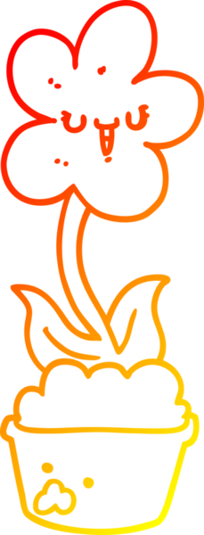 Bir insan tarafından çizilmiş sevimli bir karikatür çiçeğinin sıcak çizgi çizimi