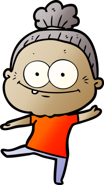 Bir insan tarafından çizilmiş mutlu yaşlı kadın çizgi filmi.