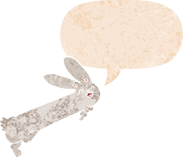Komik çizgi film tavşanı grunge içinde konuşma baloncuğu bir insan tarafından çizilmiş dertli retro tarzı