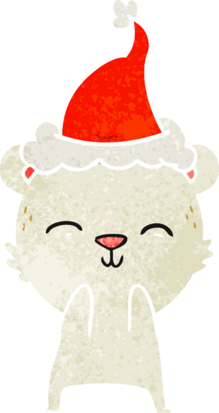 Mutlu el çizimi, bir insan tarafından çizilmiş Noel Baba şapkası takan bir kutup ayısının eski çizgi filmi.