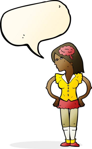 Bir insan tarafından çizilmiş konuşma balonu olan zeki bir kadın.