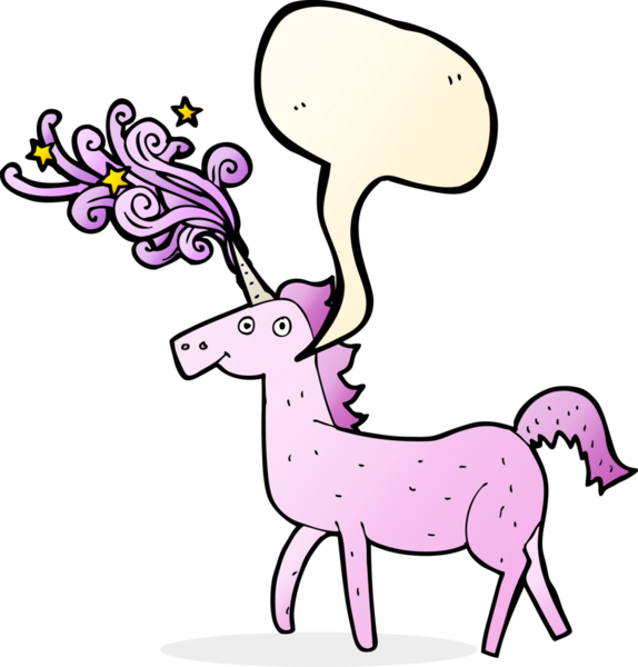 bir insan tarafından çizilmiş konuşma baloncuklu sihirli tek boynuzlu at.