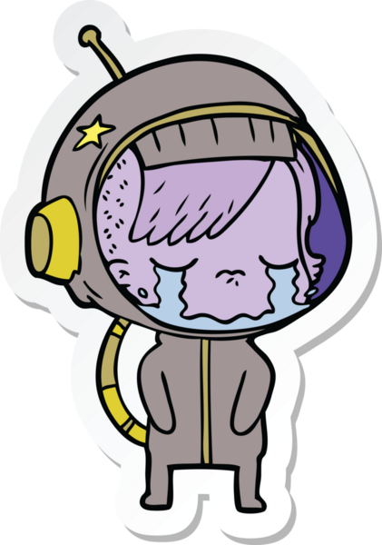 Bir insan tarafından çizilmiş, ağlayan astronot bir kızın çıkartması.