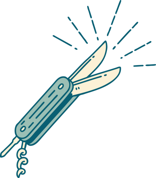 Bir insan tarafından çizilmiş geleneksel dövme katlama bıçağının çizimi