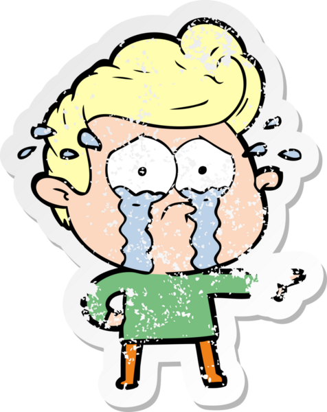 Bir insan tarafından çizilmiş ağlayan bir karikatür çıkartması.