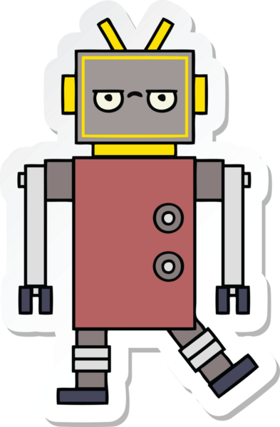 Bir insan tarafından çizilmiş şirin çizgi film robotunun çıkartması.