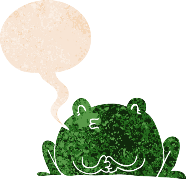 Bir insan tarafından çizilmiş, grunge 'da konuşma baloncuğu olan sevimli çizgi film kurbağası.