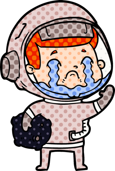 Bir insan tarafından çizilmiş ağlayan astronot çizgi filmi.