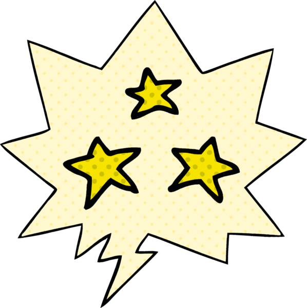 Bir insan tarafından çizilmiş çizgi roman tarzında konuşma balonu olan çizgi film yıldızları.