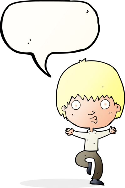 Bir insan tarafından çizilmiş konuşma balonu olan heyecanlı bir çocuk.