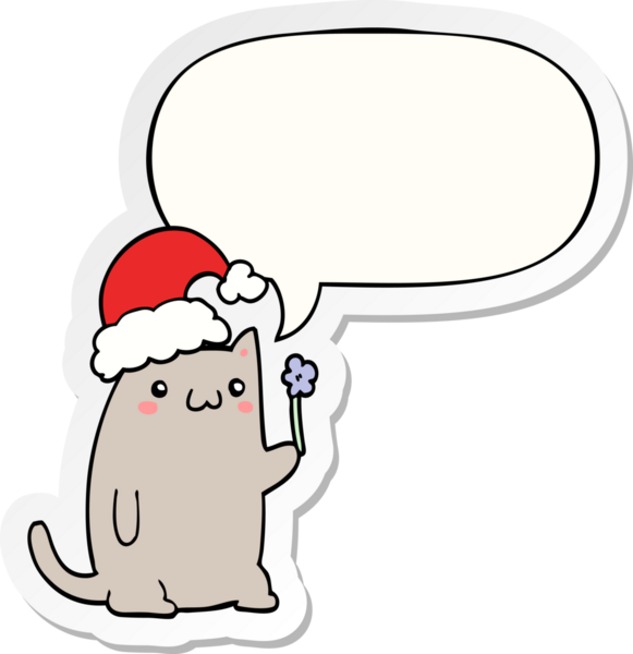 Bir insan tarafından çizilmiş baloncuk çıkartmalı şirin bir çizgi roman kedisi.