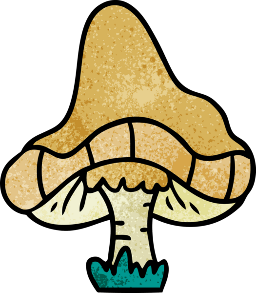 Bir insan tarafından çizilmiş tek bir mantarın el desenli karikatürü.