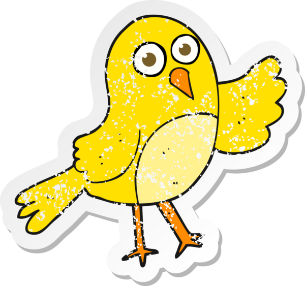 Bir insan tarafından çizilmiş karikatür kuşunun gerilmiş çıkartması.