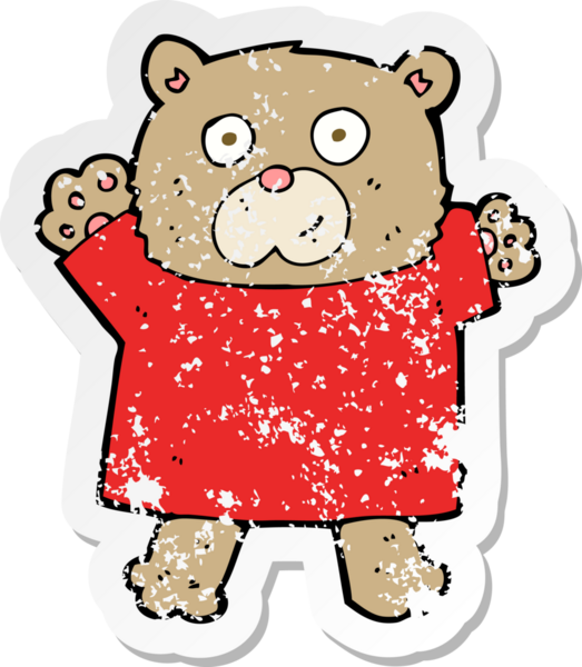 Bir insan tarafından çizilmiş şirin bir oyuncak ayının gerilmiş çıkartması.