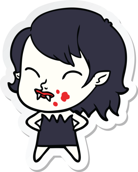 Bir insan tarafından çizilmiş yanağında kan olan vampir bir kızın çıkartması.