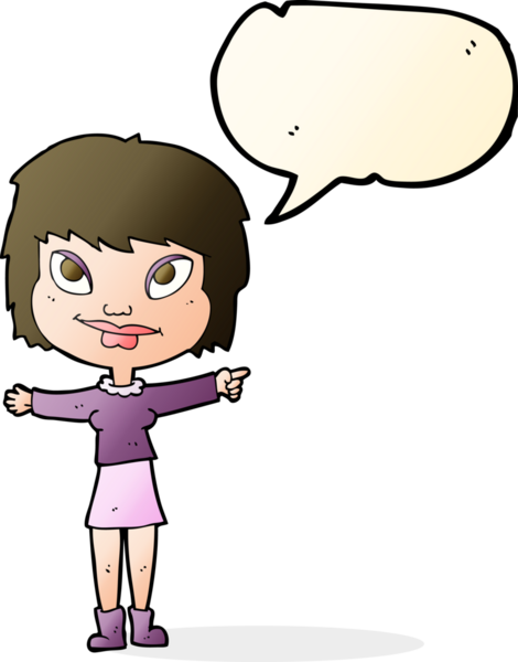 Bir insan tarafından çizilmiş bir konuşma balonuyla işaret eden çizgi film kadını.