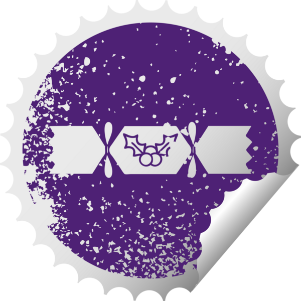 Bir insan tarafından çizilmiş Noel krakerinin sıkıntılı, dairesel soyulan çıkartması.