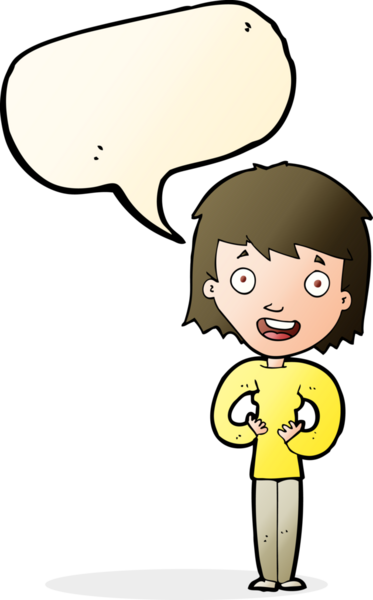 Bir insan tarafından çizilmiş konuşma balonlu mutlu kadın çizgi filmi.