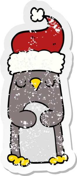 Bir insan tarafından çizilmiş karikatür Noel pengueninin sıkıntılı çıkartması.