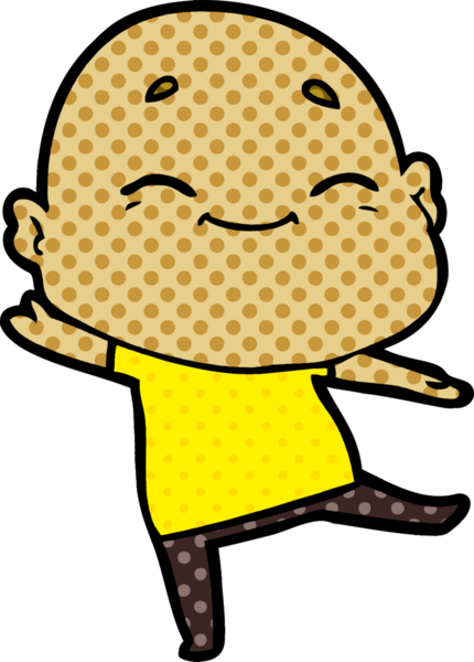 Bir insan tarafından çizilmiş mutlu kel adam çizgi filmi.