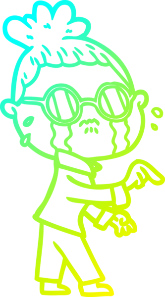 Bir insan tarafından çizilmiş gözlüklü, ağlayan bir karikatür çizimi.