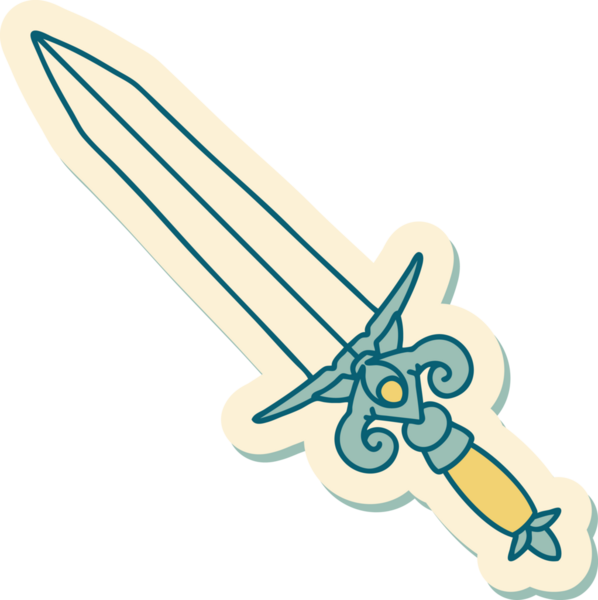 Bir insan tarafından çizilmiş geleneksel bir hançer stili dövme çıkartması.