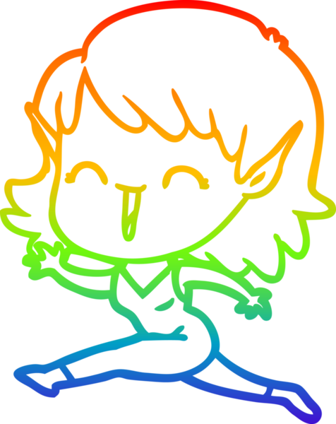 Gökkuşağı gradyan çizgi çizimi bir insan tarafından çizilmiş bir elf kızı