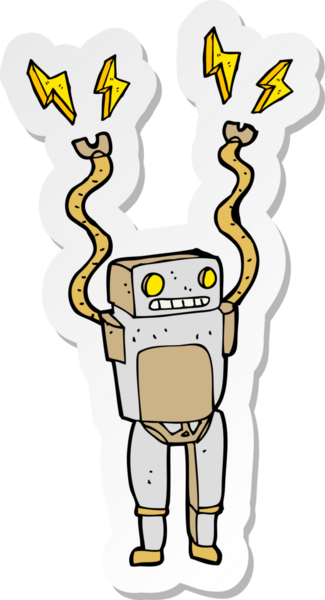 Bir insan tarafından çizilmiş komik robotun çıkartması.