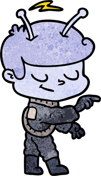 Bir insan tarafından çizilmiş dost canlısı çizgi film uzay adamı.