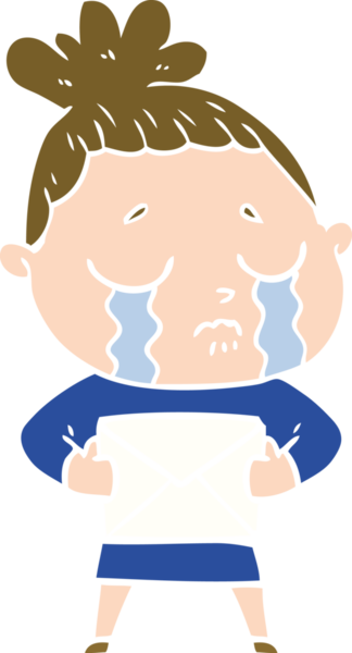 Düz renkli karikatür. Ağlayan kadın. Bir insan tarafından çizilmiş.