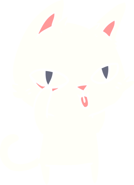 Bir insan tarafından çizilmiş düz renkli çizgi film kedisi.