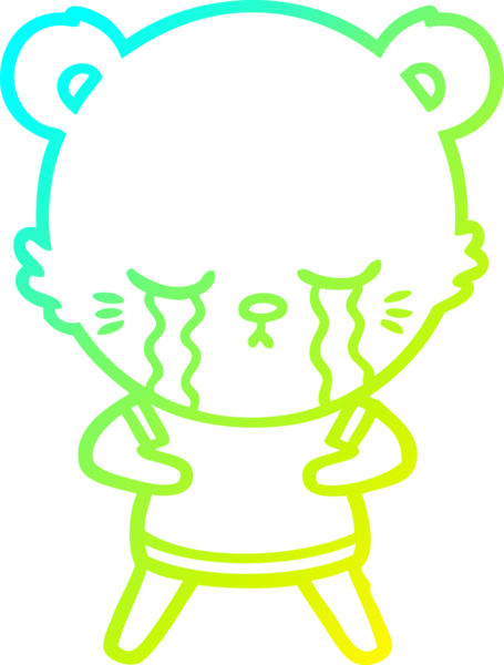 Bir insan tarafından çizilmiş ağlayan çizgi film ayısının soğuk gradyan çizgisi.