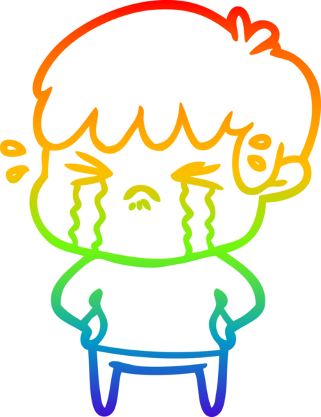 Gökkuşağı gradyan çizimi bir insan tarafından çizilmiş ağlayan bir çizgi çocuk çizimi