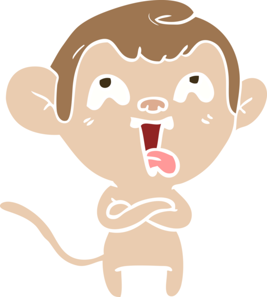 Bir insan tarafından çizilmiş düz renk çizgi film maymunu.