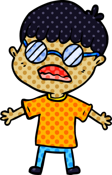 Bir insan tarafından çizilmiş gözlük takan çizgi film çocuğu.