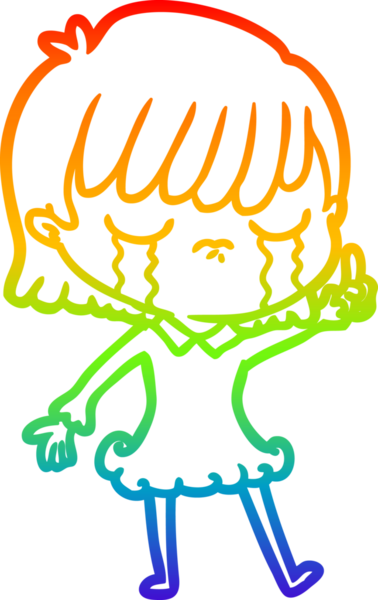 Gökkuşağı gradyan çizimi bir insan tarafından çizilmiş ağlayan bir çizgi kadın çizimi