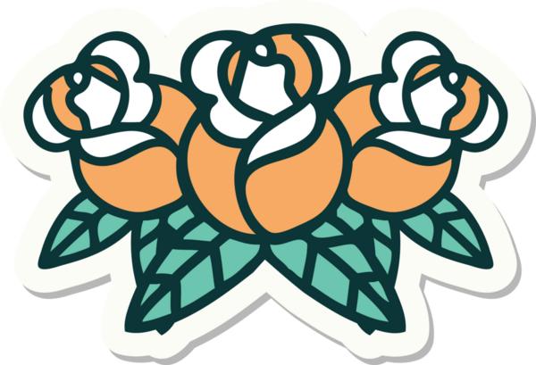 Bir insan tarafından çizilmiş bir buket çiçeğin geleneksel stiliyle dövme çıkartması.