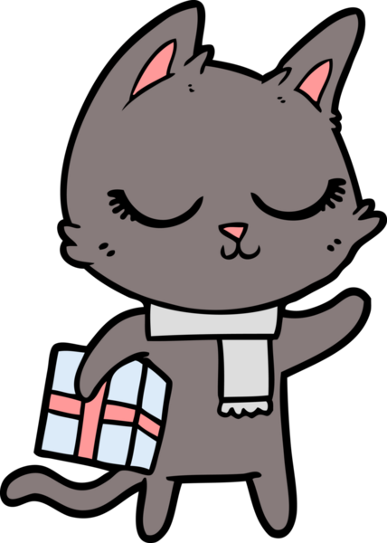 Bir insan tarafından çizilmiş sakin çizgi film kedisi.